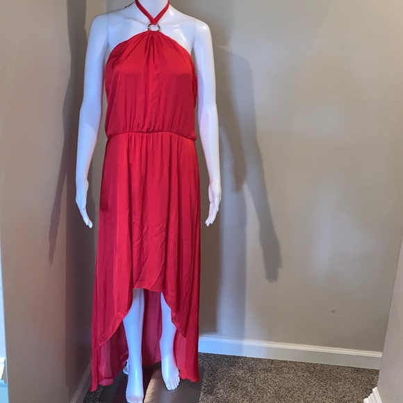 WHITE HOUSE BLACK MARKET SIZE 8 WOMEN HALTER BLOUSON HIGH-LOW DRESS - Picture 2 of 4